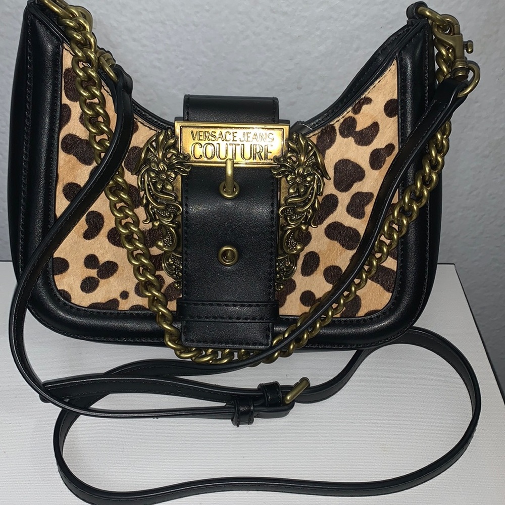 Y2K Cheetah print , Versace Jeans Couture Baroque buckle leather purse